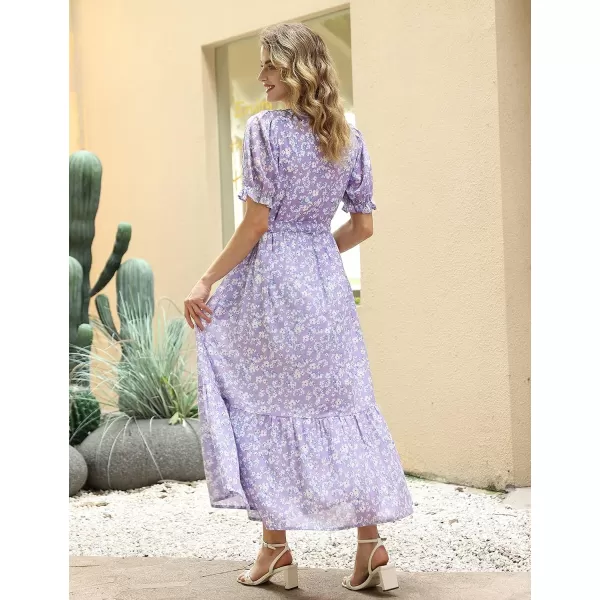 YESNO Womens 2023 Summer Casual Square Neck Floral Dress Ruffle Puff Short Sleeve Belted Maxi Dress with Pockets E16E16 as Picture345