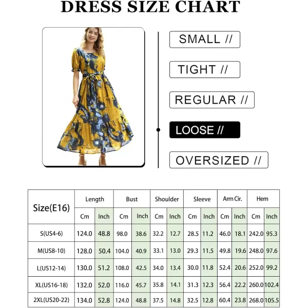 YESNO Womens 2023 Summer Casual Square Neck Floral Dress Ruffle Puff Short Sleeve Belted Maxi Dress with Pockets E16E16 as Picture375