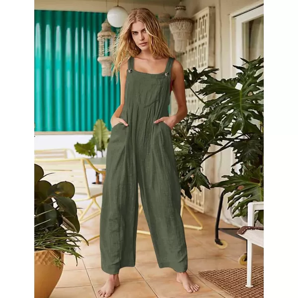 YESNO Womens Overalls Casual Loose Bib Pants Adjustable Straps Wide Leg Jumpsuits with Pockets PQ2Ash Green