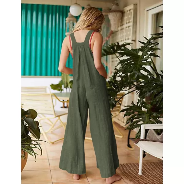 YESNO Womens Overalls Casual Loose Bib Pants Adjustable Straps Wide Leg Jumpsuits with Pockets PQ2Ash Green