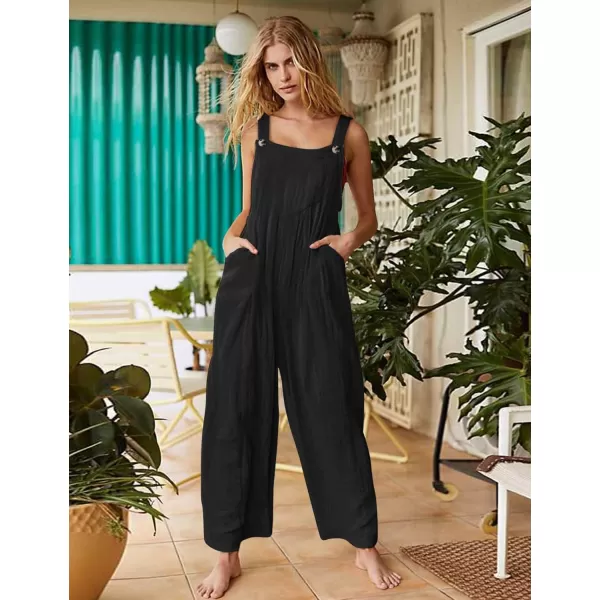 YESNO Womens Overalls Casual Loose Bib Pants Adjustable Straps Wide Leg Jumpsuits with Pockets PQ2Black