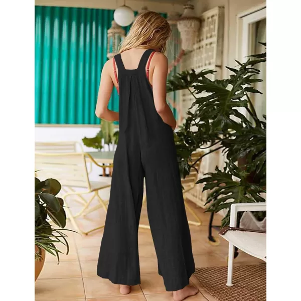 YESNO Womens Overalls Casual Loose Bib Pants Adjustable Straps Wide Leg Jumpsuits with Pockets PQ2Black