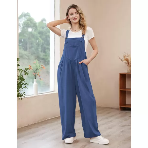 YESNO Womens Overalls Casual Loose Bib Pants Adjustable Straps Wide Leg Jumpsuits with Pockets PQ2Blue