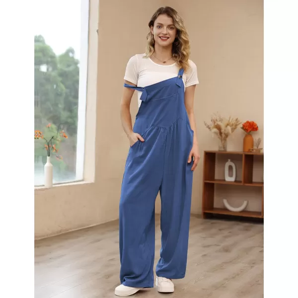 YESNO Womens Overalls Casual Loose Bib Pants Adjustable Straps Wide Leg Jumpsuits with Pockets PQ2Blue