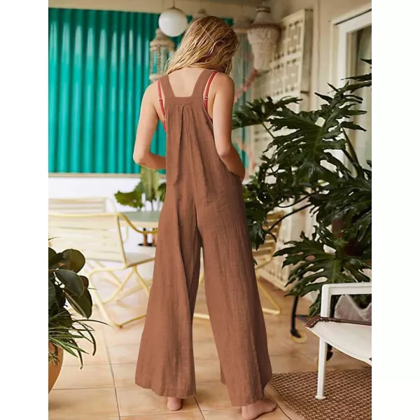 YESNO Womens Overalls Casual Loose Bib Pants Adjustable Straps Wide Leg Jumpsuits with Pockets PQ2Coffee