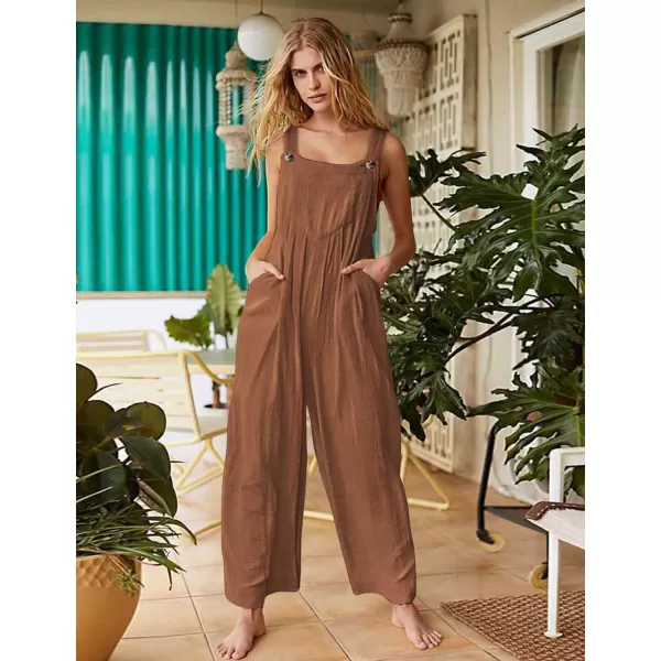 YESNO Womens Overalls Casual Loose Bib Pants Adjustable Straps Wide Leg Jumpsuits with Pockets PQ2Coffee