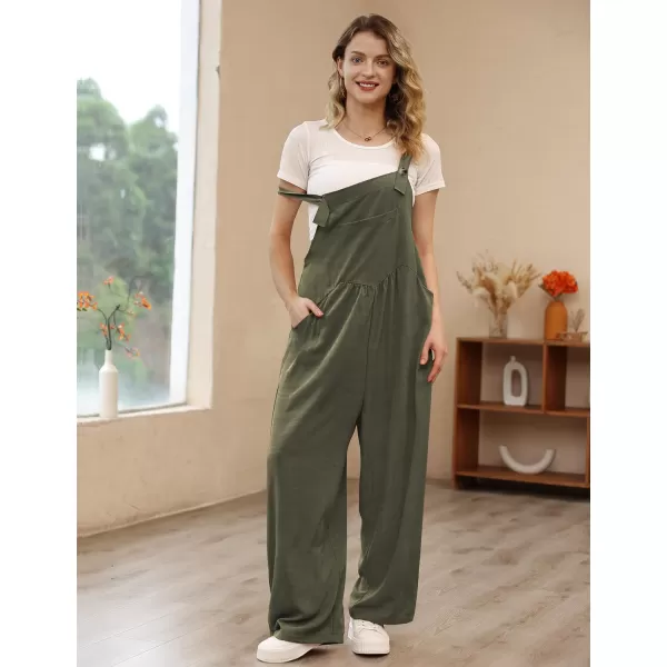 YESNO Womens Overalls Casual Loose Bib Pants Adjustable Straps Wide Leg Jumpsuits with Pockets PQ2Dark Army Green