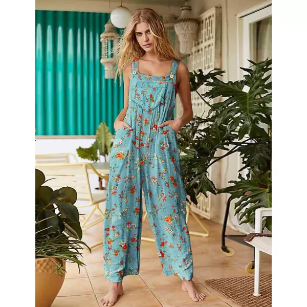 YESNO Womens Overalls Casual Loose Bib Pants Adjustable Straps Wide Leg Jumpsuits with Pockets PQ2Floral 14