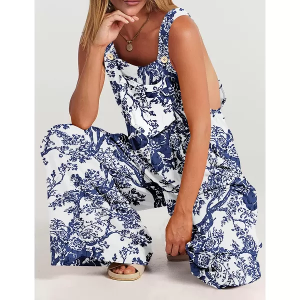 YESNO Womens Overalls Casual Loose Bib Pants Adjustable Straps Wide Leg Jumpsuits with Pockets PQ2Floral 348
