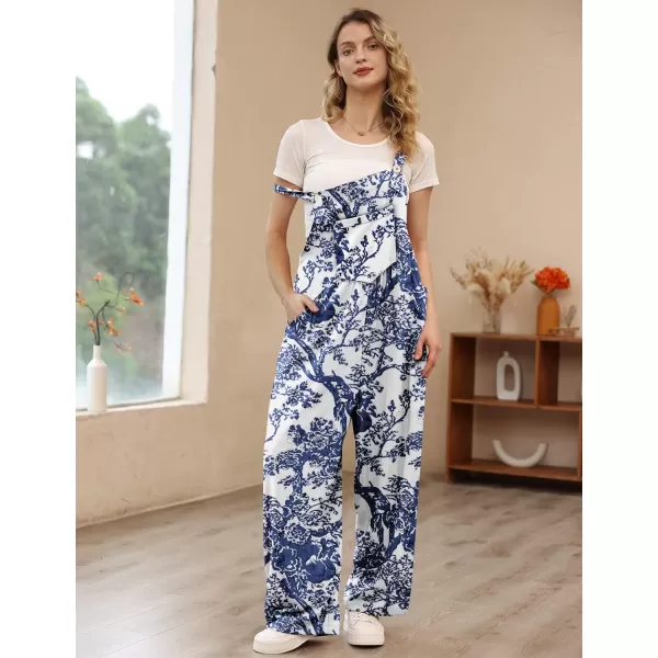 YESNO Womens Overalls Casual Loose Bib Pants Adjustable Straps Wide Leg Jumpsuits with Pockets PQ2Floral 348