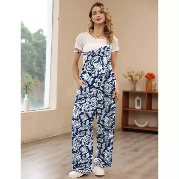 YESNO Womens Overalls Casual Loose Bib Pants Adjustable Straps Wide Leg Jumpsuits with Pockets PQ2Floral 349