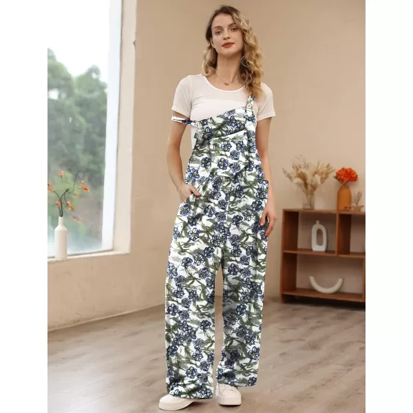 YESNO Womens Overalls Casual Loose Bib Pants Adjustable Straps Wide Leg Jumpsuits with Pockets PQ2Floral 390