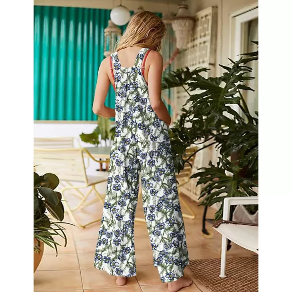 YESNO Womens Overalls Casual Loose Bib Pants Adjustable Straps Wide Leg Jumpsuits with Pockets PQ2Floral 390