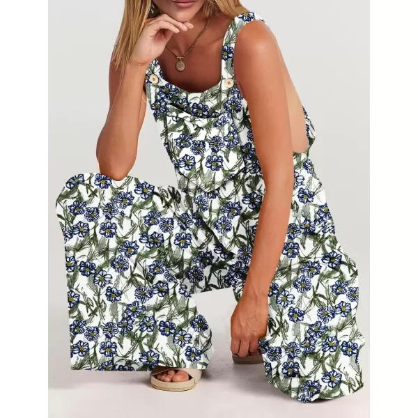 YESNO Womens Overalls Casual Loose Bib Pants Adjustable Straps Wide Leg Jumpsuits with Pockets PQ2Floral 390