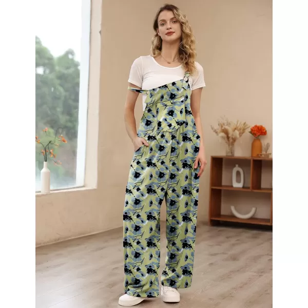 YESNO Womens Overalls Casual Loose Bib Pants Adjustable Straps Wide Leg Jumpsuits with Pockets PQ2Floral 398