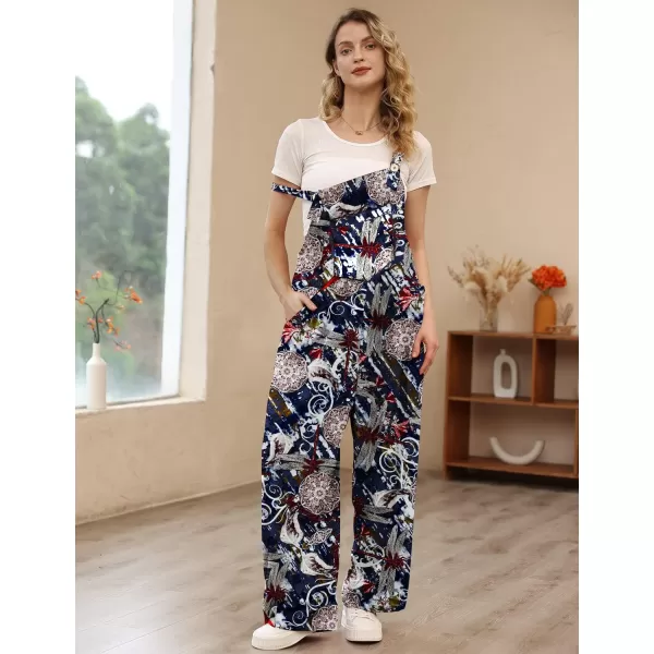 YESNO Womens Overalls Casual Loose Bib Pants Adjustable Straps Wide Leg Jumpsuits with Pockets PQ2Floral 399