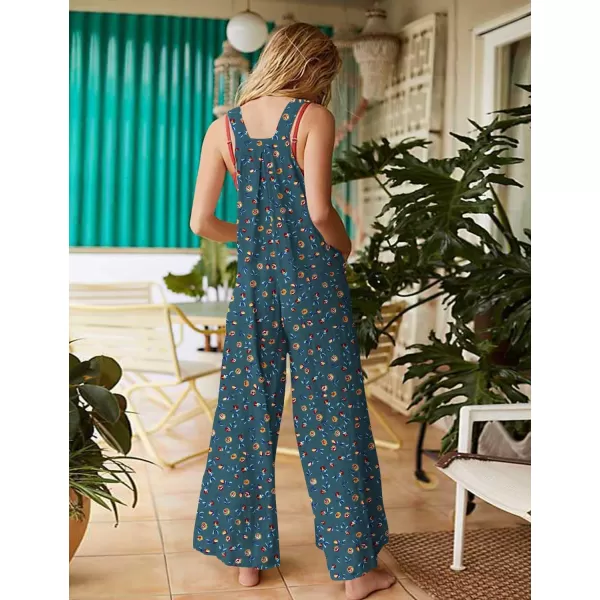 YESNO Womens Overalls Casual Loose Bib Pants Adjustable Straps Wide Leg Jumpsuits with Pockets PQ2Floral P001 G