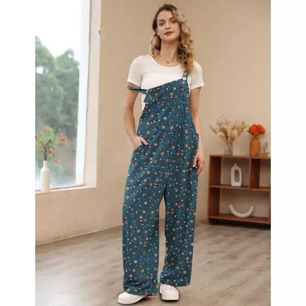 YESNO Womens Overalls Casual Loose Bib Pants Adjustable Straps Wide Leg Jumpsuits with Pockets PQ2Floral P001 G