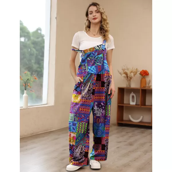 YESNO Womens Overalls Casual Loose Bib Pants Adjustable Straps Wide Leg Jumpsuits with Pockets PQ2Floral P002 B