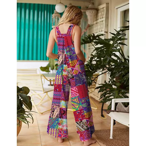 YESNO Womens Overalls Casual Loose Bib Pants Adjustable Straps Wide Leg Jumpsuits with Pockets PQ2Floral P002 R