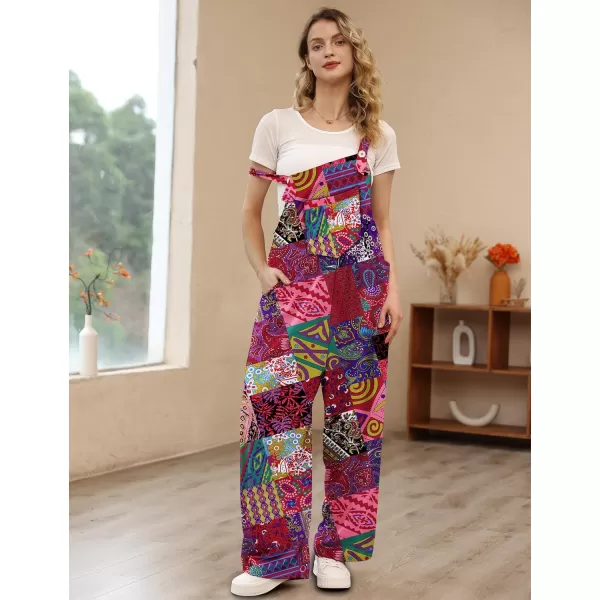 YESNO Womens Overalls Casual Loose Bib Pants Adjustable Straps Wide Leg Jumpsuits with Pockets PQ2Floral P002 R