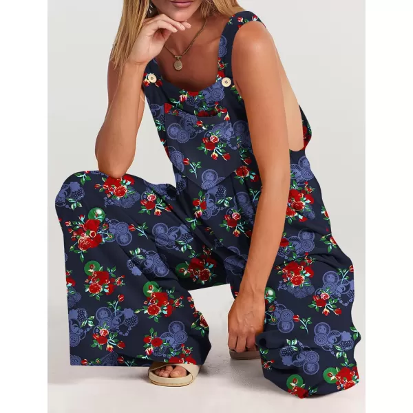 YESNO Womens Overalls Casual Loose Bib Pants Adjustable Straps Wide Leg Jumpsuits with Pockets PQ2Floral P003