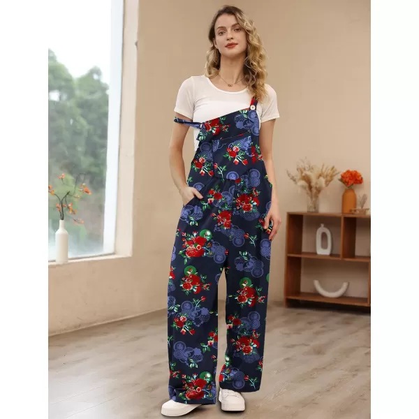 YESNO Womens Overalls Casual Loose Bib Pants Adjustable Straps Wide Leg Jumpsuits with Pockets PQ2Floral P003