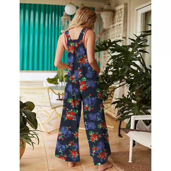 YESNO Womens Overalls Casual Loose Bib Pants Adjustable Straps Wide Leg Jumpsuits with Pockets PQ2Floral P003