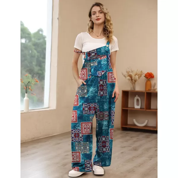 YESNO Womens Overalls Casual Loose Bib Pants Adjustable Straps Wide Leg Jumpsuits with Pockets PQ2Floral P005 B