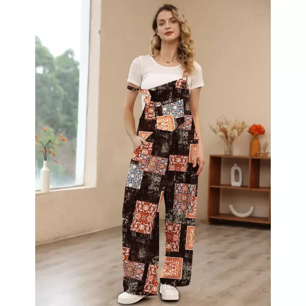 YESNO Womens Overalls Casual Loose Bib Pants Adjustable Straps Wide Leg Jumpsuits with Pockets PQ2Floral P005 C