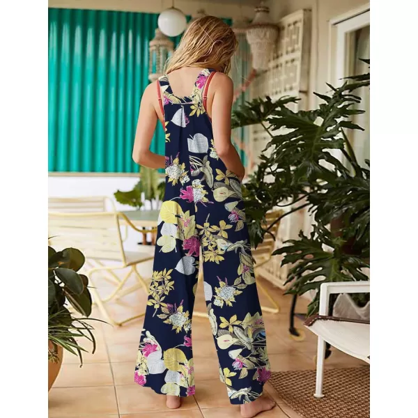 YESNO Womens Overalls Casual Loose Bib Pants Adjustable Straps Wide Leg Jumpsuits with Pockets PQ2Floral P006