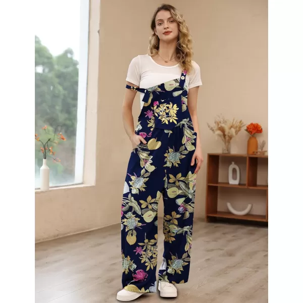 YESNO Womens Overalls Casual Loose Bib Pants Adjustable Straps Wide Leg Jumpsuits with Pockets PQ2Floral P006