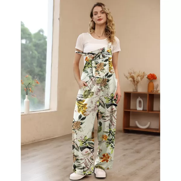 YESNO Womens Overalls Casual Loose Bib Pants Adjustable Straps Wide Leg Jumpsuits with Pockets PQ2Floral P009 O