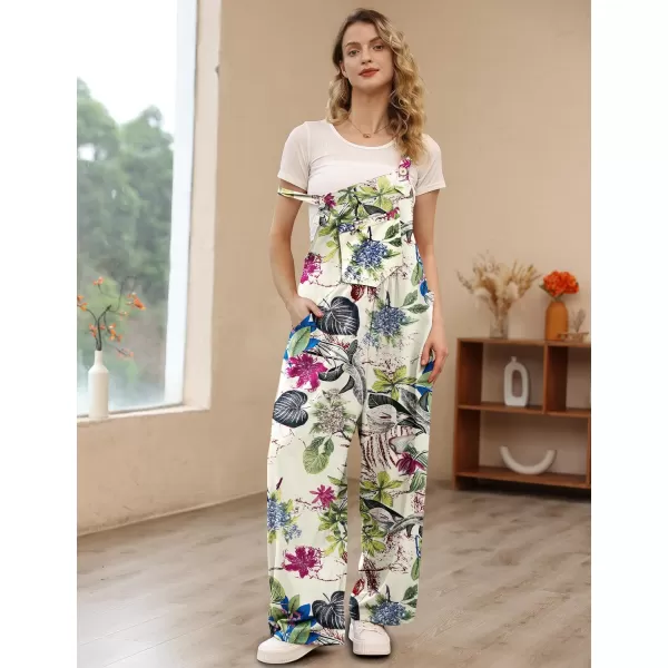 YESNO Womens Overalls Casual Loose Bib Pants Adjustable Straps Wide Leg Jumpsuits with Pockets PQ2Floral P009 R