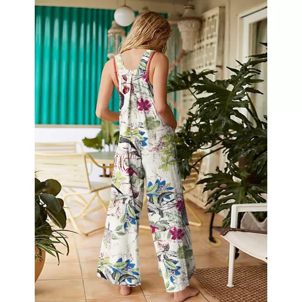 YESNO Womens Overalls Casual Loose Bib Pants Adjustable Straps Wide Leg Jumpsuits with Pockets PQ2Floral P009 R