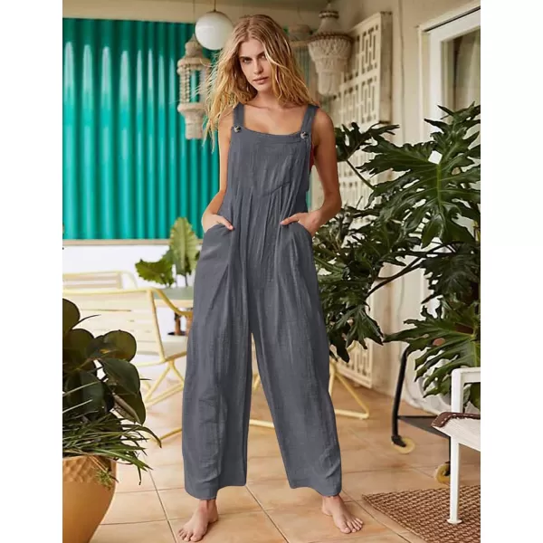 YESNO Womens Overalls Casual Loose Bib Pants Adjustable Straps Wide Leg Jumpsuits with Pockets PQ2Gray