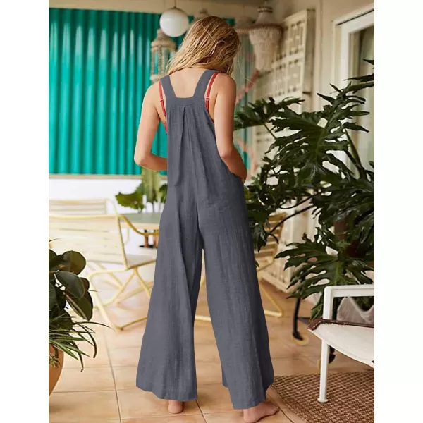 YESNO Womens Overalls Casual Loose Bib Pants Adjustable Straps Wide Leg Jumpsuits with Pockets PQ2Gray