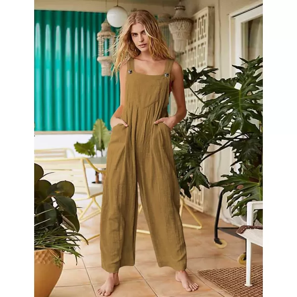 YESNO Womens Overalls Casual Loose Bib Pants Adjustable Straps Wide Leg Jumpsuits with Pockets PQ2Mustard