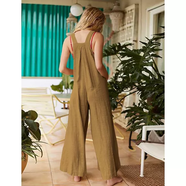 YESNO Womens Overalls Casual Loose Bib Pants Adjustable Straps Wide Leg Jumpsuits with Pockets PQ2Mustard