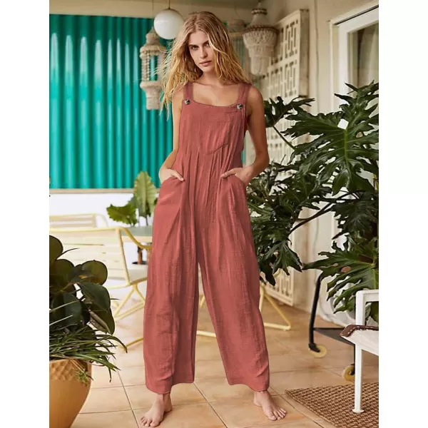 YESNO Womens Overalls Casual Loose Bib Pants Adjustable Straps Wide Leg Jumpsuits with Pockets PQ2Rust