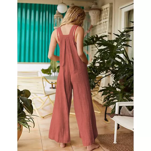 YESNO Womens Overalls Casual Loose Bib Pants Adjustable Straps Wide Leg Jumpsuits with Pockets PQ2Rust