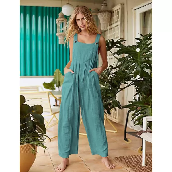 YESNO Womens Overalls Casual Loose Bib Pants Adjustable Straps Wide Leg Jumpsuits with Pockets PQ2Teal