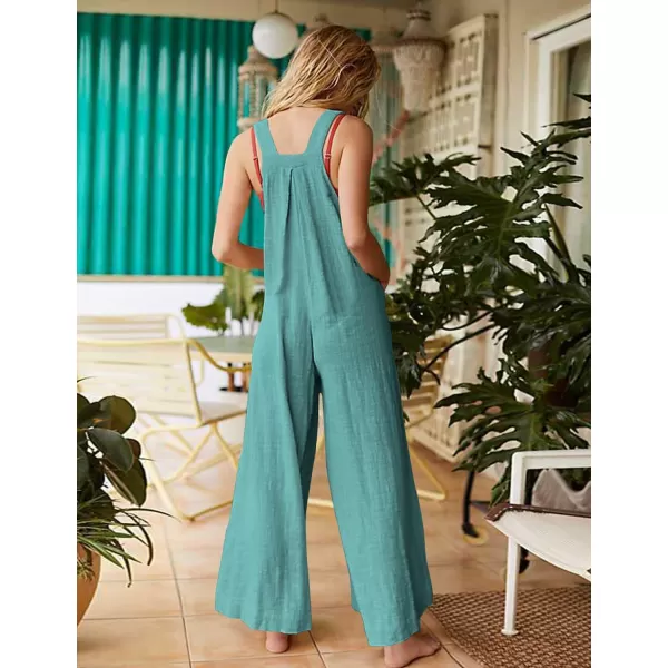 YESNO Womens Overalls Casual Loose Bib Pants Adjustable Straps Wide Leg Jumpsuits with Pockets PQ2Teal