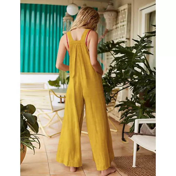 YESNO Womens Overalls Casual Loose Bib Pants Adjustable Straps Wide Leg Jumpsuits with Pockets PQ2Yellow