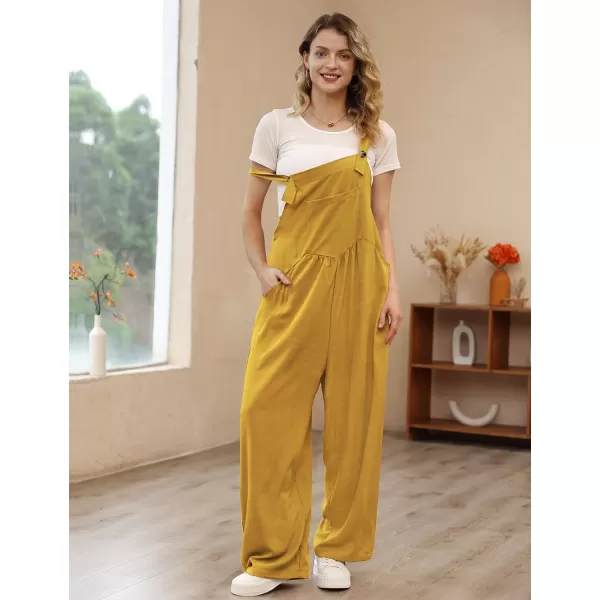 YESNO Womens Overalls Casual Loose Bib Pants Adjustable Straps Wide Leg Jumpsuits with Pockets PQ2Yellow