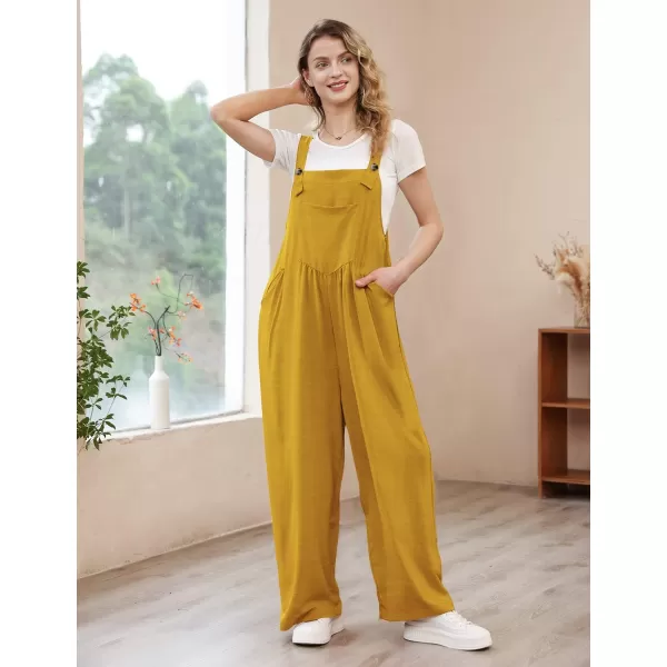 YESNO Womens Overalls Casual Loose Bib Pants Adjustable Straps Wide Leg Jumpsuits with Pockets PQ2Yellow