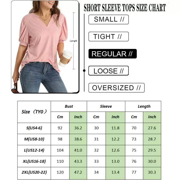 YESNO Womens Short Sleeve Shirts Casual Summer V Neck T Shirts Dressy Puff Sleeve Blouses Tops TY0Ty0 Pink