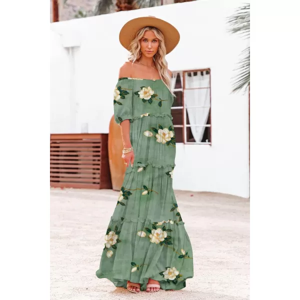 YESNO Womens Summer Casual Off Shoulder Maxi Dress Puff Short Sleeve Bohemian Floral Long Swing Dress E06E06 as Picture19