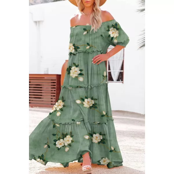 YESNO Womens Summer Casual Off Shoulder Maxi Dress Puff Short Sleeve Bohemian Floral Long Swing Dress E06E06 as Picture19