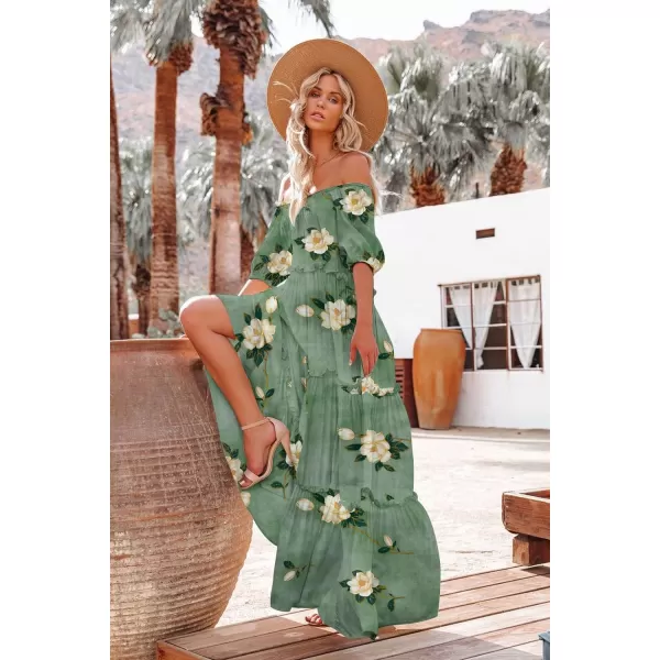 YESNO Womens Summer Casual Off Shoulder Maxi Dress Puff Short Sleeve Bohemian Floral Long Swing Dress E06E06 as Picture19